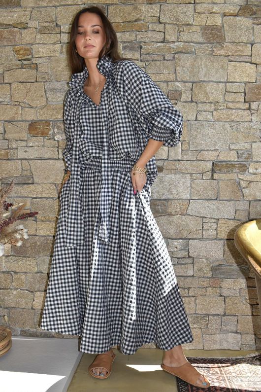 Nonni Gingham Poet Blouse Navy